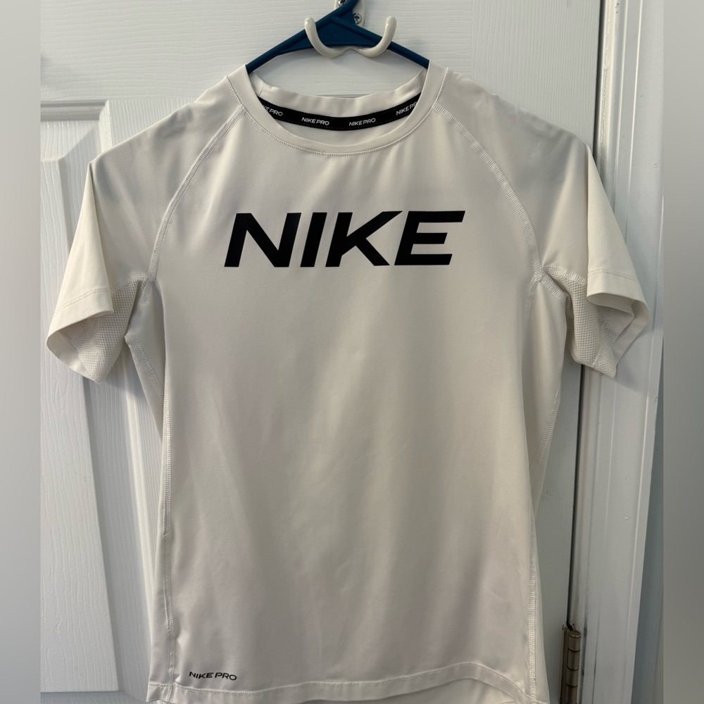 Nike pro white dry fit layering shirt NIKE logo YL